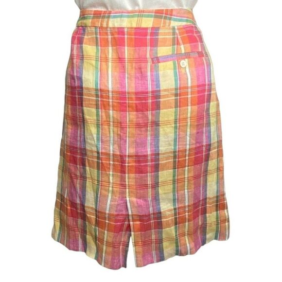 Ralph‎ Lauren Sport Pink Yellow Madras Plaid Linen Pencil Skirt Sz 6 Preppy - Picture 3 of 9